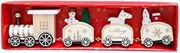 Cute Wooden Christmas Train with Snowman Mini Train Decor Set for Christmas Party Train with 3 Carriages for Kids Gift Christmas Party Decoration (Wood Color)