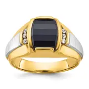 14k Two-tone Gold Men's Satin Onyx and 1/10 carat Diamond Complete Ring