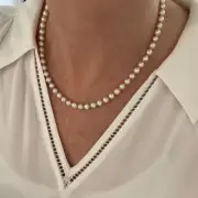 AAA+ 6mm High Luster White Pearl and Sparkly Sterling Silver Feminine Necklace
