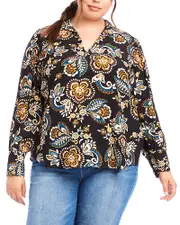 Karen Kane Plus Blouson V Neck Top