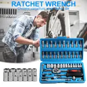 46pcs/set Drive Socket Ratchet Wrench Set for Auto Car Repairing Blue Case