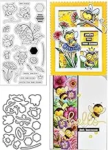 Bees and Strawberries and Sunflowers Stamps and Dies Set for Card Making,Clear Stamps and Metal Cutting Dies Sets for Scrapbooking DIY Album Card Making Supplies