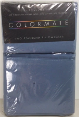 SEARS COLORMATE Two Standard Pillowcases Blue 200 Thread Count NEW Free Shipping