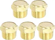 uxcell Brass Pneumatic Exhaust Muffler 3/8" NPT 5 Pcs Flat Sintered Air Breather Vent Filter Solenoid Valve Noise Reducer Fitting for Compressor Cylinders Oil Tanks Air Tools, Golden