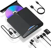 External CD/DVD Drive for Laptop, 7 in 1 USB 3.0 DVD Player Portable CD/DVD Burner, CD ROM External DVD Drive for Laptop Compatible with Desktop PC Windows 11/10/8/7 Linux Mac OS (Jet Black)