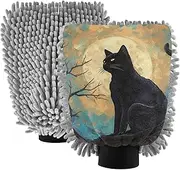 XYMZR Cat and Moon Absorbent Microfiber Car Wash Mitt, Funny Cute Anime Scratch Free for Cars Cleaning, Home Cleaning Mitts, 2 Pack, 10.24” L x 7.09” W