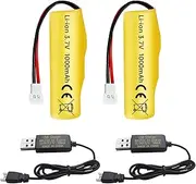 Fytoo 2PCS 3.7V 1000mAh Li-ion Battery with Molex Plug and USB Charging Cable Suitable for RC Engineering Vehicles Drifting Trucks Off-Road Vehicles High-Speed Climbing Racing Cars Boats