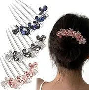 3 PCS Butterfly Rhinestones Hair Combs 5 Teeth Hair Side Combs Crystal Vintage Headpieces Hair Tools Pins Hair Clips Accessories Bride Headdress for Women Girls (Blue Silver Grey, One size)