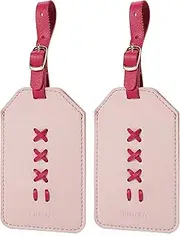 KINIVA Luggage Tags for Suitcases,Unique Leather Bag Baggage Handbag Tags Bulk for Travel with Name Label,Colorful Travel Accessories(12 Pink & Red-2 Pack)