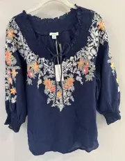NWT Sundance Catalog Navy Embroidered “Preeda Top” Size XS $128