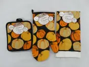 Fall / Autumn Halloween Thanksgiving Potholder Oven Mitt Towel 4 Piece Set