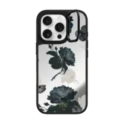 iPhone 16 Pro Mirror Ring Stand Case MagSafe Compatible White and Black Floral