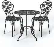 [vidaXL] Bistro Set 3 Piece Home Outdoor Patio Balcony Backyard Terrace Garden Lounge Table and Chair Furniture Set Cast Aluminium Black