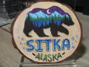 NEW Refrigerator Magnet 3.25" x 3" - Bear Painted on Wood - Sitka, Alaska
