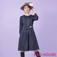 在飛比找momo購物網優惠-【RED HOUSE 蕾赫斯】蕾絲領牛仔壓線洋裝(深藍色)