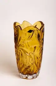 Yellow Flower Vase 11 " Crystal Glass Bud Vase Home Decor Czech Bohemia, Gift