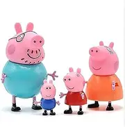 4 PCS Bees Peppa Family Pack, Peppa, George, Daddy Pig, Mummy Pig Pretend Play Figure for Gift or Cake Topper