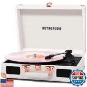 Vinyl Record Player with Built-in Speakers 3-Speed Vintage Record Player Blue