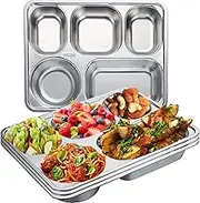 Moslyn 3 Pack Stainless Steel Divided Plates Tray 5 Sections Rectangular Dinner Plates for Adults Kids Picky Eaters Campers and Portion Control