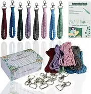 [Ewparts] Adult DIY Craft Keychain Making Kit Boho Macrame Keychain Kit Includes Key Rings Precut Macrame Cord Instructions to Make Cute Keychains and Lanyards Kids Crafts Projects Kits Macrame Beginners