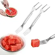 2-in-1 Stainless Steel Fruit Cutter, Upgrade Watermelon Fork Slicer Cutter Slicer Tool, Dual Head Fruit Forks Slicer Knife for Home Parties Camping (2)