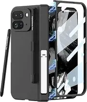 Magnetic Hinge Phone Case for Google Pixel 9 Pro Fold, Folding Shellfor Pixel Fold2 with Capacitive Pen, Protective Cover with Tempered Glass Film (Black, for Pixel 9 Pro Fold)
