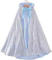 Hooded Princess Cape for 3-7 Years Old Little Girls Cosplay 31.50 inch Elsa Cape Blue Princess Cloaks Christmas Halloween Custome Party Accessories Hooded Cape Cape with Hood Princess Cloak Elsa Cape