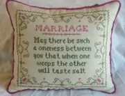 Marriage Wedding Art Pillow Cross Stitch Needlework Original 16" NEW