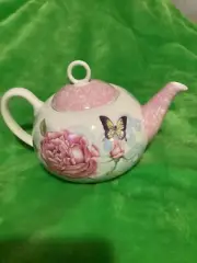 Grace's Teaware Teapot with Rose and Butterfly Pattern
