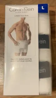 Calvin Klein Underwear Sz L 3-Pack Boxer Briefs Classic Fit Soft Stretch, White/