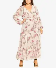 City Chic Trendy Plus Size 16W Flower Child V Faux Wrap Maxi Dress NWT