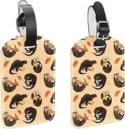 [GIAPB] 2Pcs Luggage Tag PU Leahter Travel Tags,Travel Bag Labels Suitcase Baggage Bag Tags,Seamless Animal and Sushi