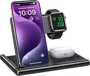 [EXW] Wireless Charging Station, 3 in 1 Charging Station for Apple Devices, Wireless Charger for iPhone 16 15 14 13 12 11 Pro & Max Series, AirPods Pro/4/3/2, Apple Watch (Black)