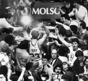 1981 Larry Bird Celebrating Victory Boston Celtics Old Basketball Photo