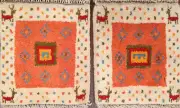 Pair of 2 Tribal Gabbeh Geometric Hand-knotted Area Rug Plush Wool Oriental 1x1