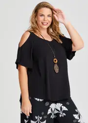 [TS] Taking Shape Bamboo Palma Cold Shoulder Top Size 12 in Black - Plus Size Women's Tops & T Shirts Black