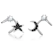 Silver plating Black Stone Moon & Star Ear Clips for Women and Men Punk Fashion Jewelry