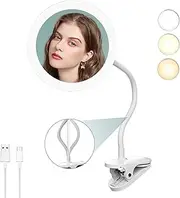TUSHENGTU 6.5" Clip On Magnifying Vanity Mirror With Light, 5X Magnifying Clip-on Gooseneck Vanity Mirror, 2000mAh USB Rechargeable, White