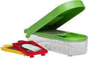 Prepworks by Progressive Dice and Slice Chopper | Multicoloured | 500ml Clear Base Container | Printed Measurements | 3 Interchangeable Blades | Non-Skid Base | Built-in Storage for Blades