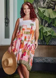 [TS] Taking Shape Natural Oasis Dress Size 24 in Print, Linen - Plus Size Women's Clothing Print