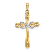 14k Yellow u0026 Rhodium Gold w/Rhodium D/C Cross u0026 Infinity Pendant