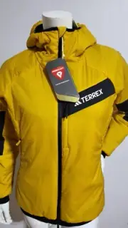 NEW ADIDAS WOMEN'S TERREX PRIMALOFT HOODED YELLOW / BLACK JACKET SIZE M