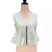 NWT Zara TRF Collection Mint Green Zip Up Blouse Size Medium