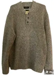 Eddie Bauer Mens Sz XL Ragg Wool Three Button Lambs Wool Nylon Gray Sweater NWT
