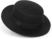 [FGSS] Classic-Fedora-Hat for Womens with Bowknot Vintage-Boater-Felt-Hats Flat-Top-Panama-Hat