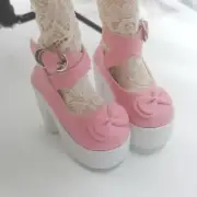 1/3 BJD Doll Lolita Pink Platform Shoes Cross Straps Bow Mary Jane 2.5 In Feet