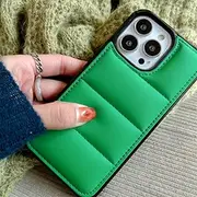Winter Down Jacket Buffer Case for iPhone 14 13 11 12 Pro Max Mini XR X XS 7 8 Plus Soft Fabric Shockproof Bumper Back Funda,GR,for iPhone 11 Pro