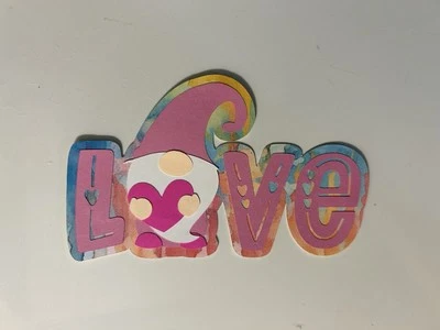 Love Gnome Scrapbook Title Handmade Paper Pieced Die Cut