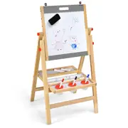 Babyjoy 3in1 Kids Adjustable Wood Art Easel Dual-Side Chalkboard & Whiteboard Kids Easel