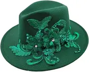 [Generic] Women Classic Vintage Fedora Hat with Embroidered Three-Dimensional Flower Jazz Top Hat Church Wedding Hat